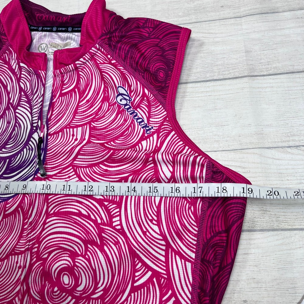 Canari Cycling Jersey Womens XL Pink Purple Swirl Floral Sleeveless Full Zip - Picture 5 of 10